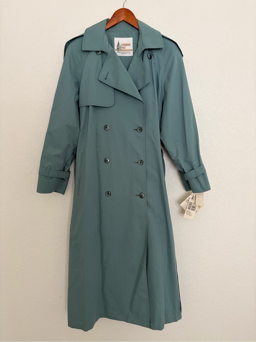 Vintage London Fog Trench Coat NWT Sage Green Size 8 Long Double Breasted